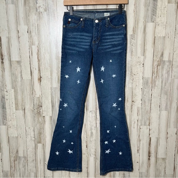 Mudd Vintage Y2K Low Rise Flare Jeans Star Print Glitter Sparkle Womens Sz 3/27 - Picture 1 of 9